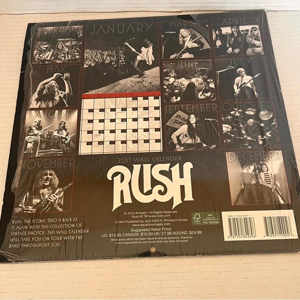 Rush 2015 Wall Calendar Starman Vintage Photos Of Tour Pictures Of The Band